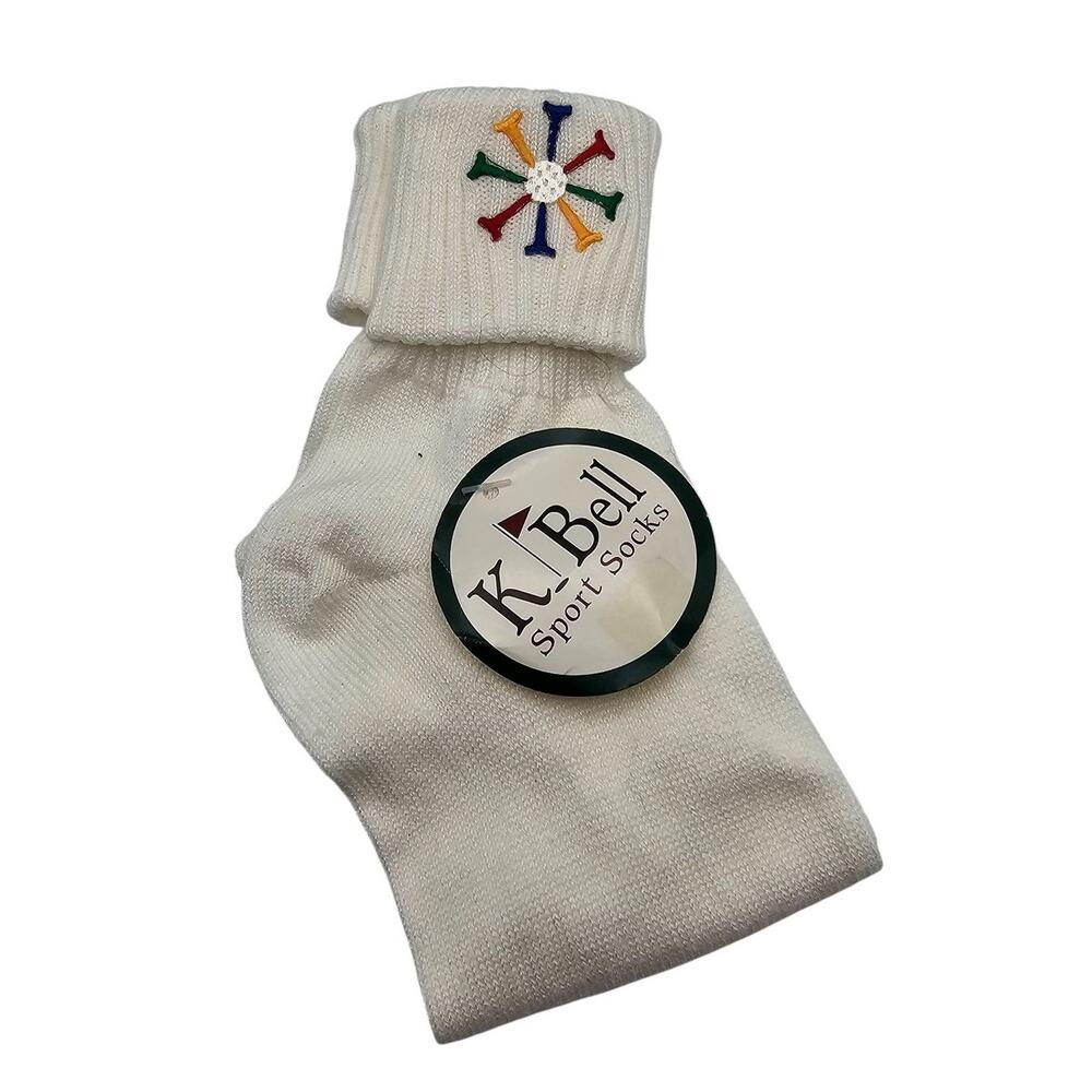 Vintage 1980s K Bell Womens Sz M Crew Socks Golf Tee Embroidered NEW